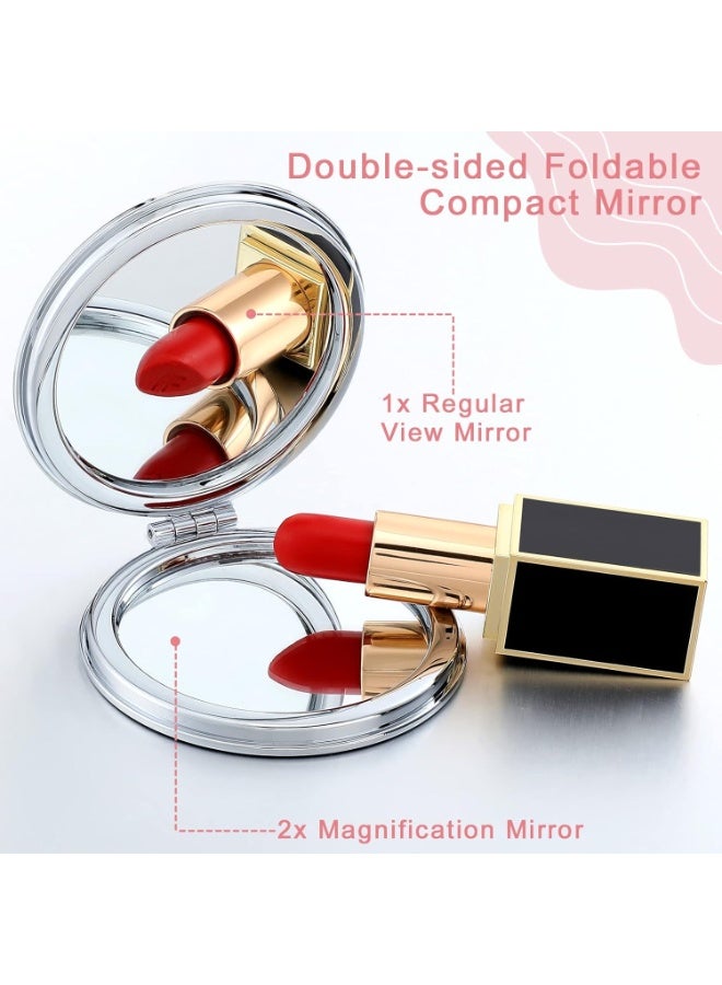 مرآة مكياج للسفر من الجلد الصناعي - مرآة تجميل أنيقة وصغيرة الحجم للحقيبة والجيب والاستخدام اليومي، تصميم عشوائي - لون وشكل عشوائيان - Image 4